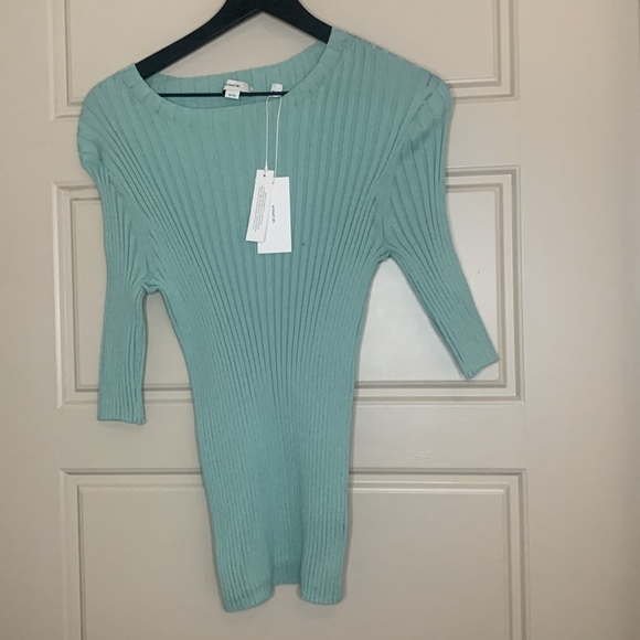 VINCE Women’s Sweater Ribbed Elbow short Sleeve Sz XL Pale Mineral - Picture 3 of 7